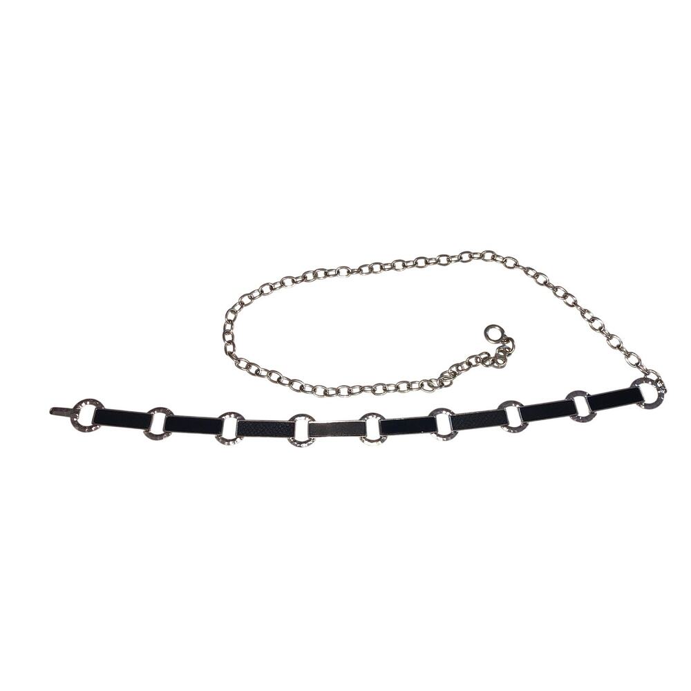 Chicos Chain Link Belt Silver Black Circles OS Hip Grunge Whimsigoth Y2K Indie